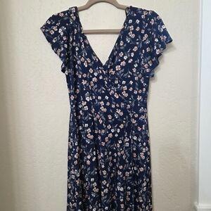 Floral V-Neck Navy Dress